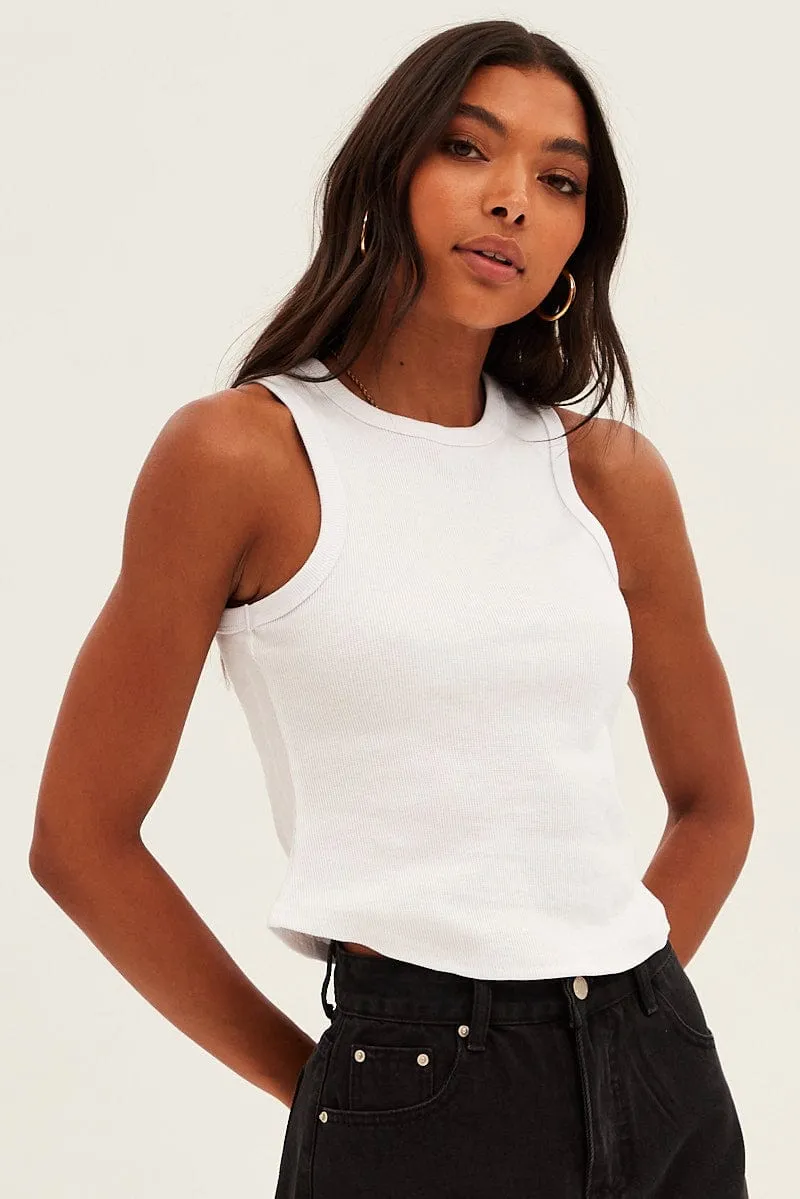White Crew Tank High Neck Curved Hem Sleeveless sold by Ally Fashion product image thumbnail 3