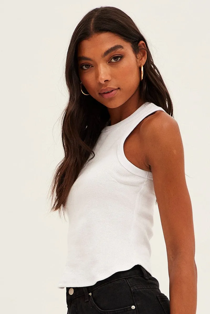 White Crew Tank High Neck Curved Hem Sleeveless sold by Ally Fashion product image thumbnail 4
