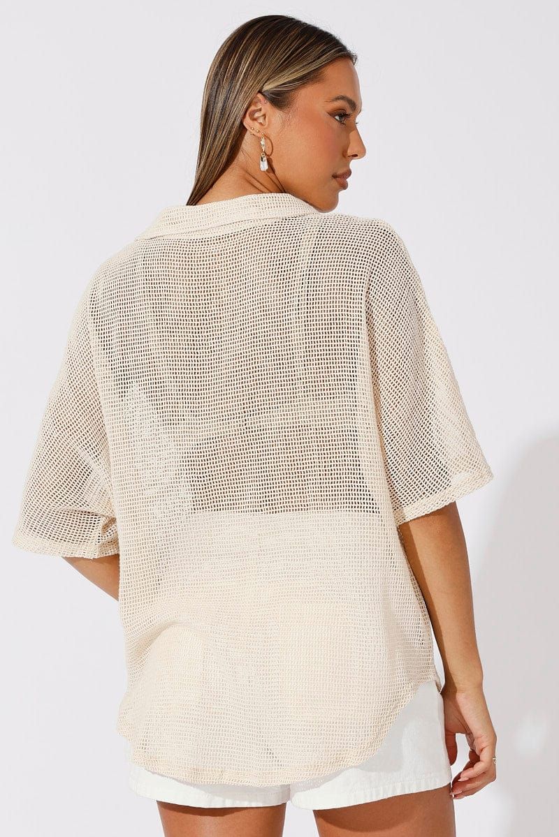 Beige Shirt Short Sleeve Collared Neck sold by Ally Fashion product image thumbnail 5