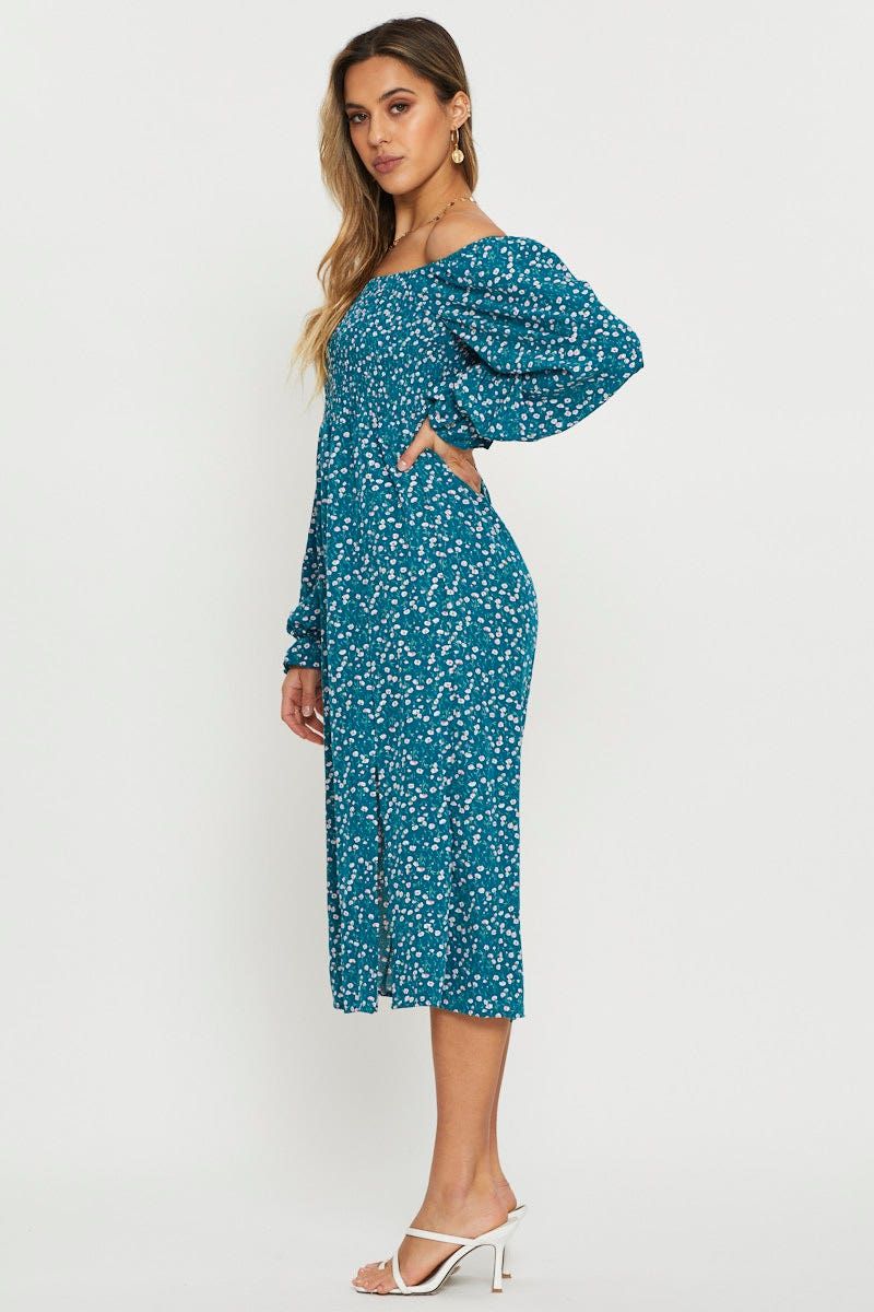 Print Midi Dress Off Shoulder sold by Ally Fashion product image thumbnail 3