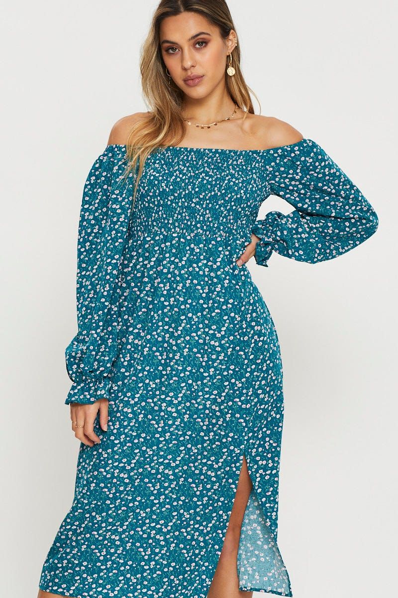 Print Midi Dress Off Shoulder sold by Ally Fashion product image thumbnail 5