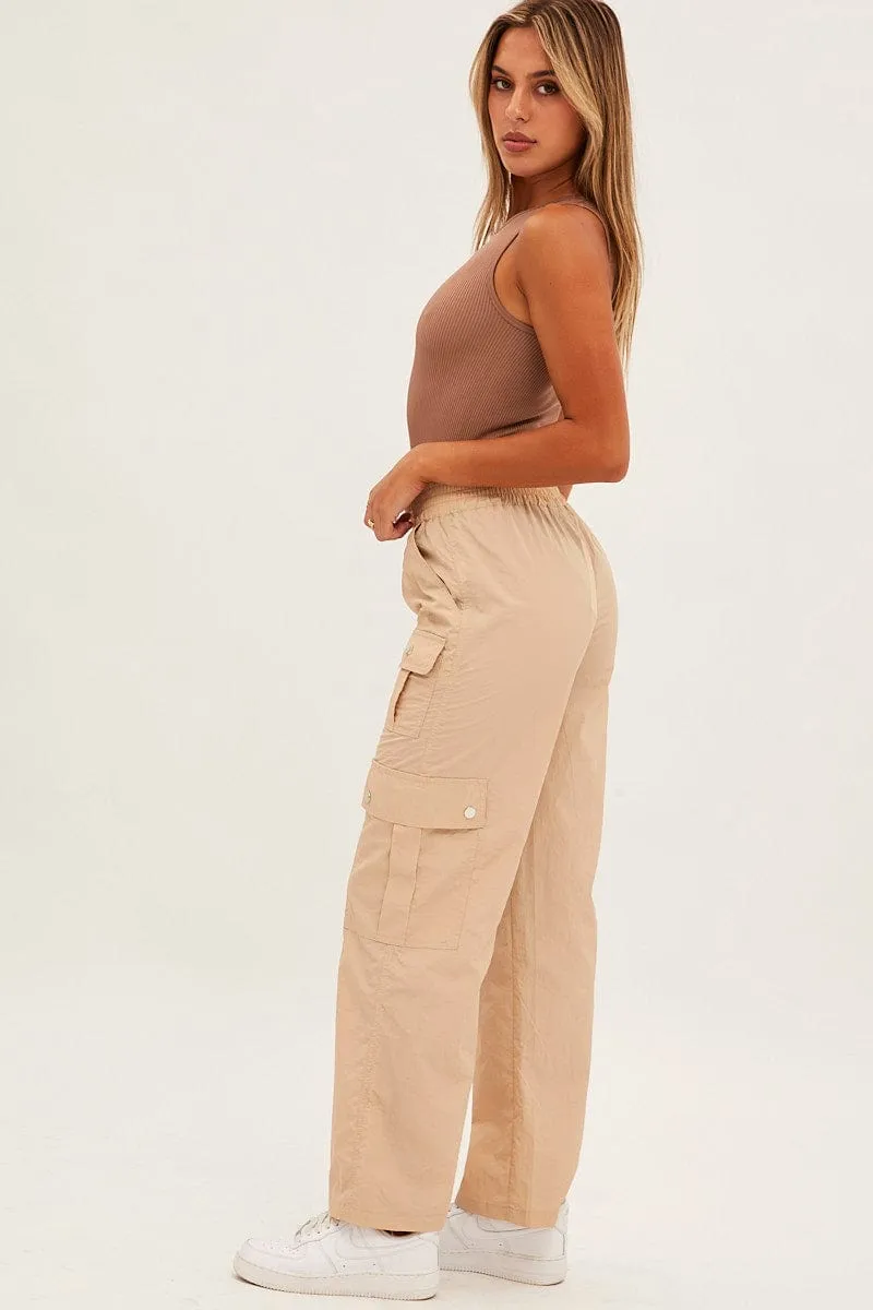 Beige Elastic Waist High Rise Wide Leg Cargo Pants sold by Ally Fashion product image thumbnail 4