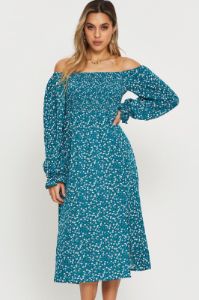 Print Midi Dress Off Shoulder sold by Ally Fashion