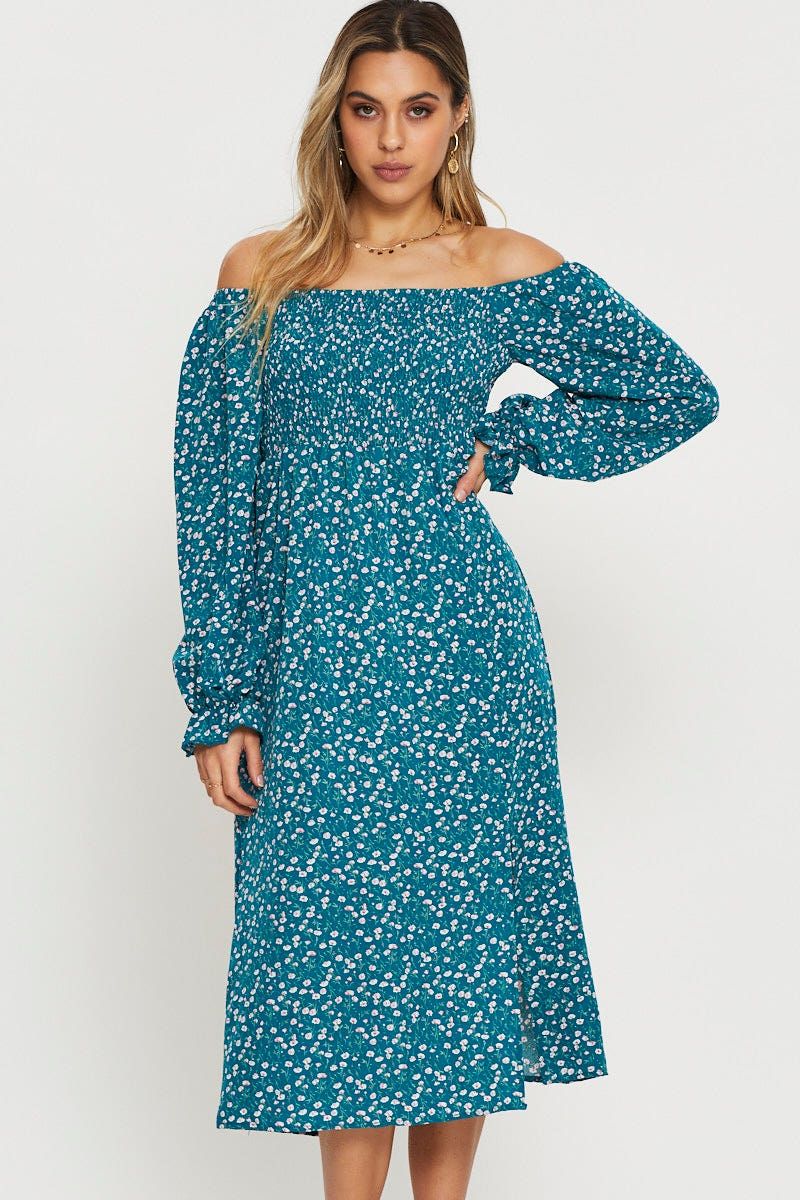 Print Midi Dress Off Shoulder sold by Ally Fashion product image thumbnail 2