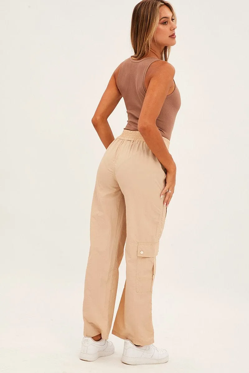 Beige Elastic Waist High Rise Wide Leg Cargo Pants sold by Ally Fashion product image thumbnail 5