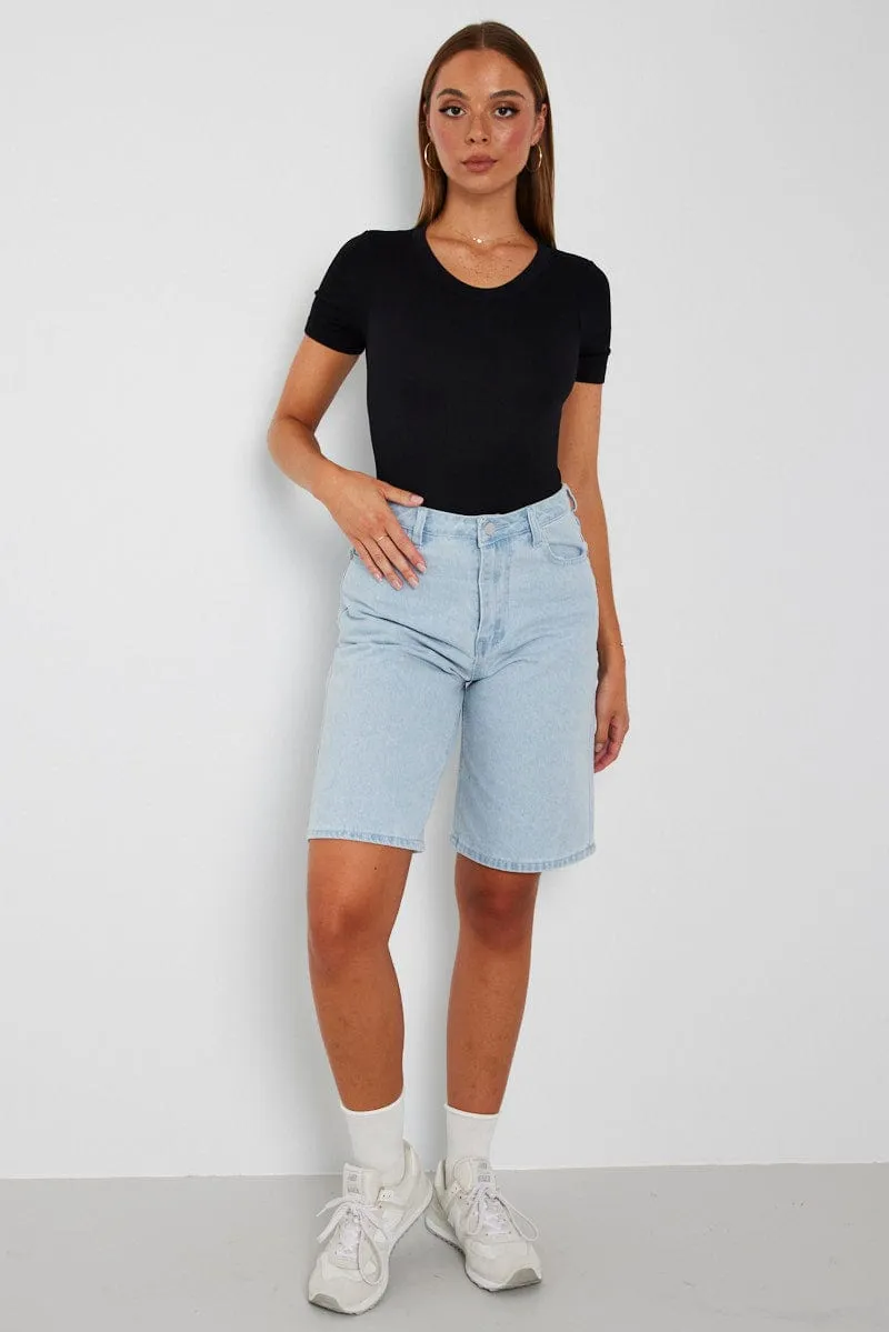 Black Bodysuit Short Sleeve Crew Neck Seamless sold by Ally Fashion product image thumbnail 2