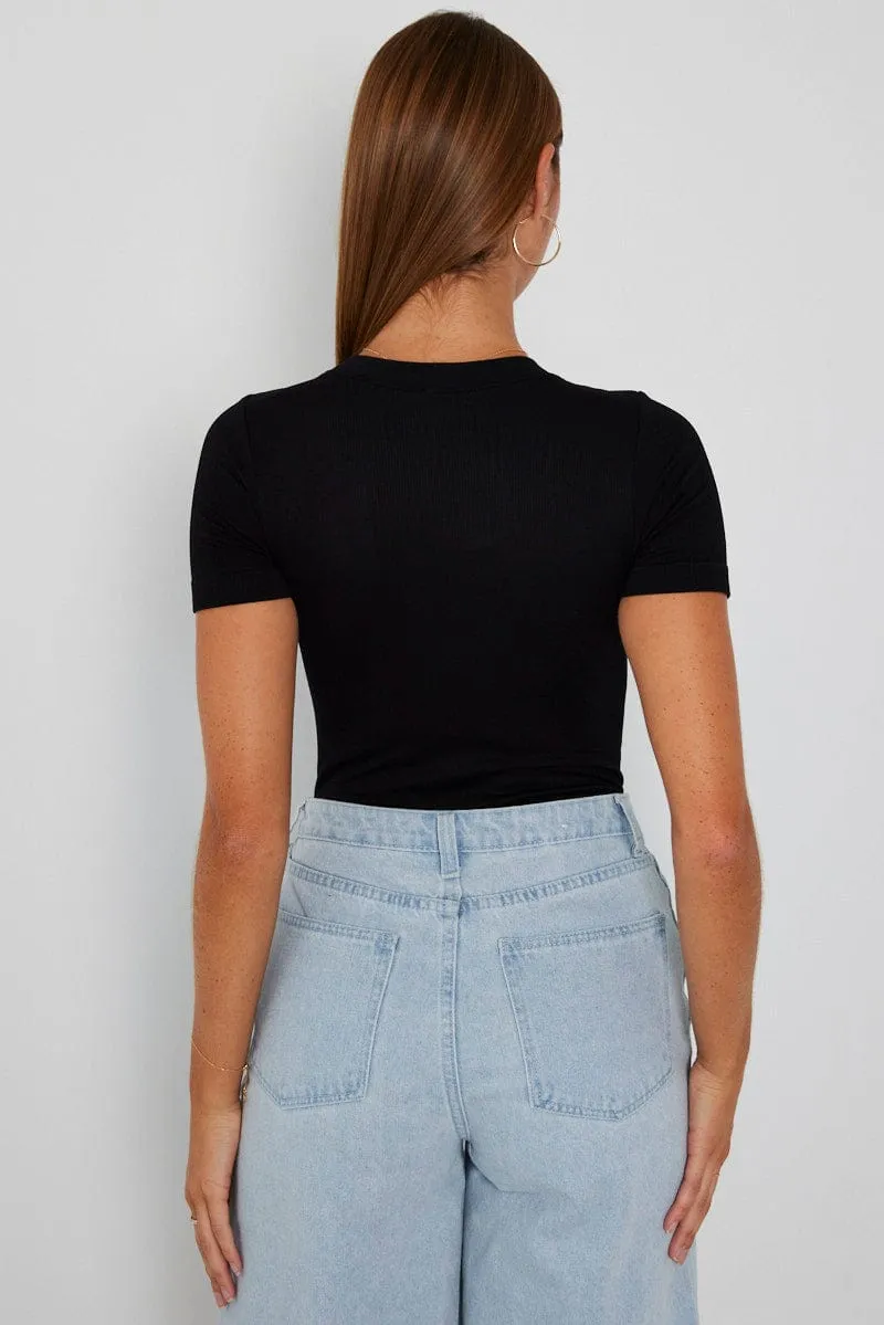 Black Bodysuit Short Sleeve Crew Neck Seamless sold by Ally Fashion product image thumbnail 4