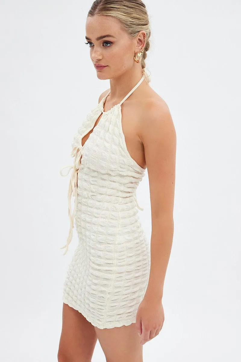 Beige Textured Mini Dress Backless sold by Ally Fashion product image thumbnail 4