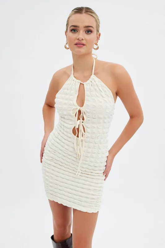 Beige Textured Mini Dress Backless sold by Ally Fashion