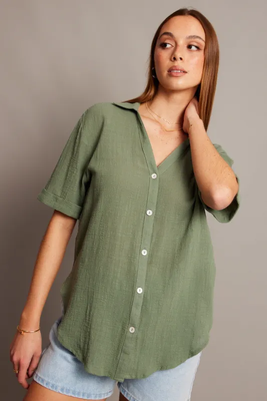 Green Relaxed Shirt Short Sleeve sold by Ally Fashion