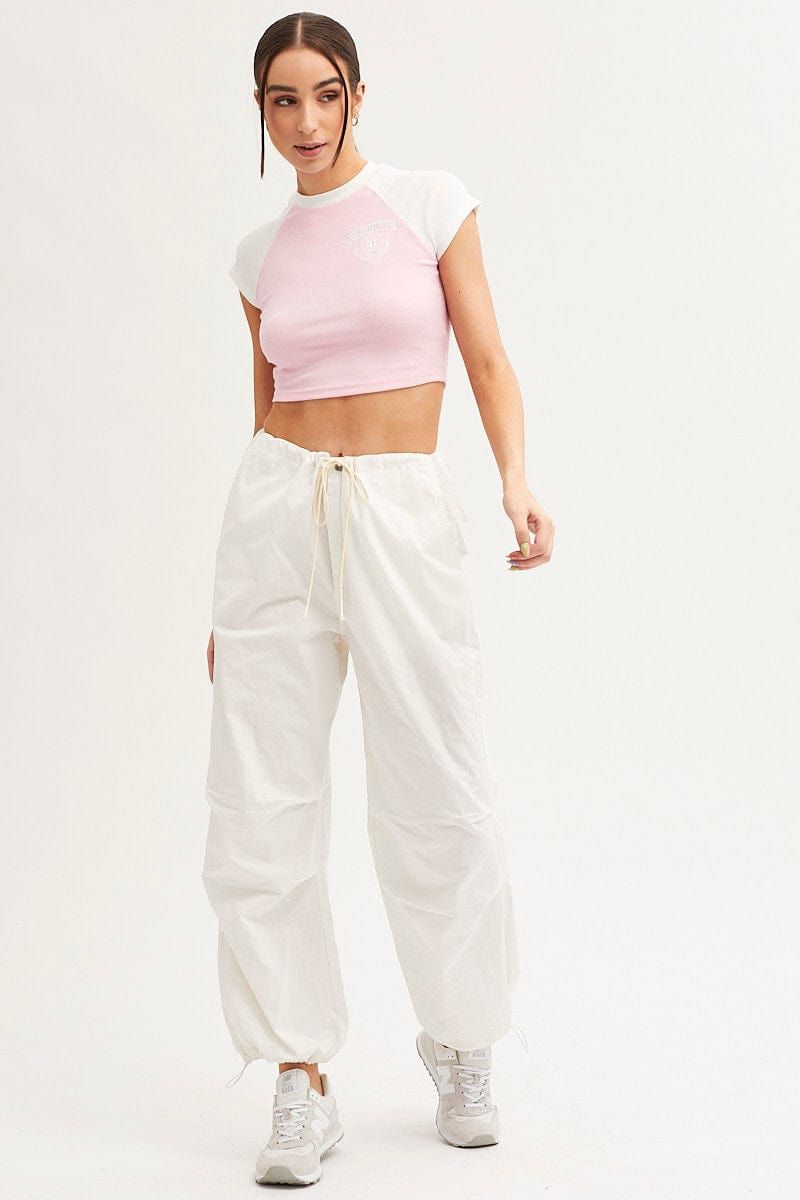 Pink Crop T Shirt Short Sleeve Raglan Brooklyn sold by Ally Fashion product image thumbnail 2