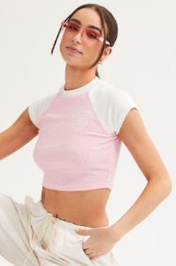 Pink Crop T Shirt Short Sleeve Raglan Brooklyn sold by Ally Fashion
