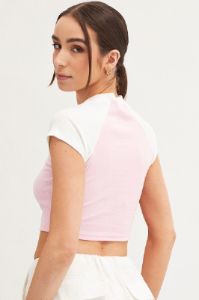 Pink Crop T Shirt Short Sleeve Raglan Brooklyn sold by Ally Fashion