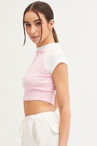 Pink Crop T Shirt Short Sleeve Raglan Brooklyn sold by Ally Fashion