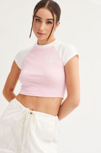 Pink Crop T Shirt Short Sleeve Raglan Brooklyn sold by Ally Fashion