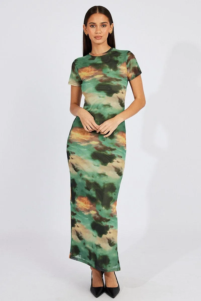 Green Abstract Maxi Dress Short Sleeve Bodycon Mesh sold by Ally Fashion product image thumbnail 2