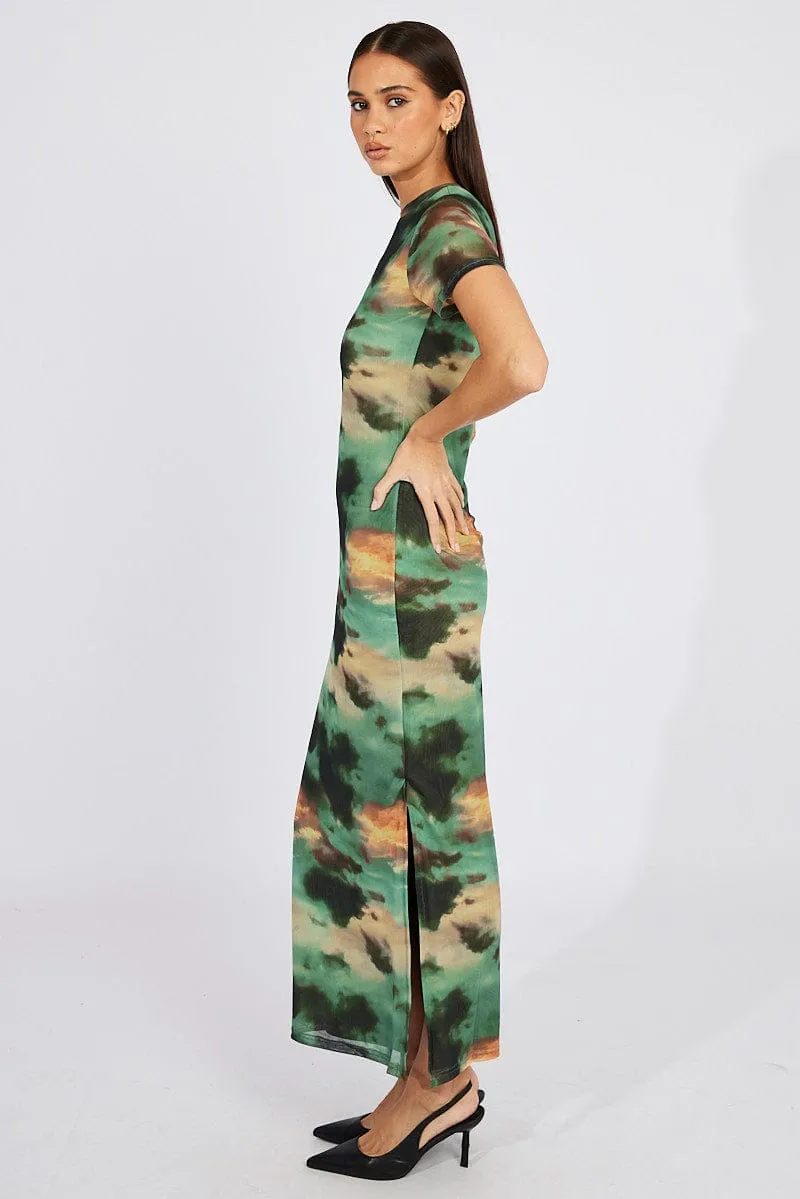 Green Abstract Maxi Dress Short Sleeve Bodycon Mesh sold by Ally Fashion product image thumbnail 4