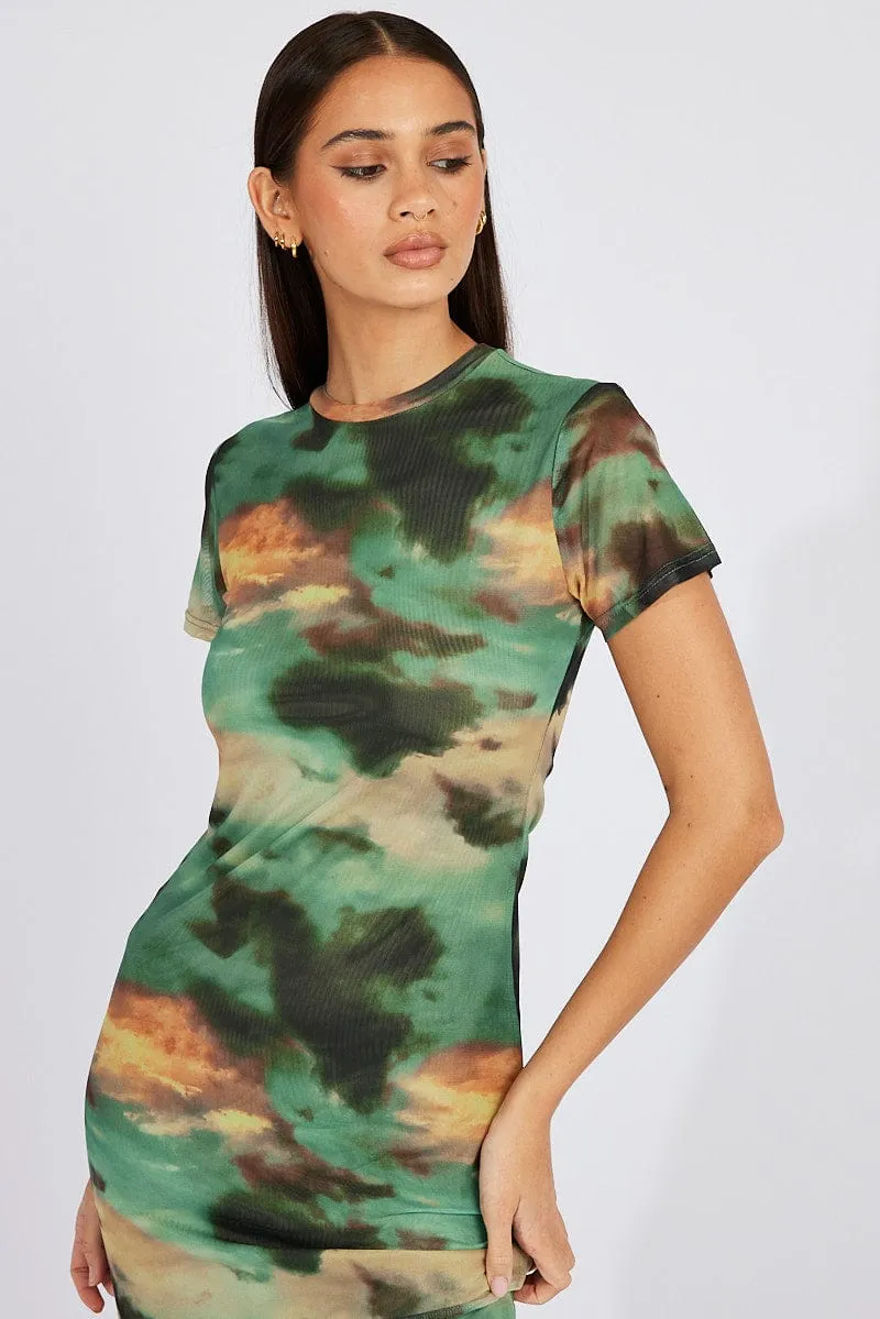 Green Abstract Maxi Dress Short Sleeve Bodycon Mesh sold by Ally Fashion