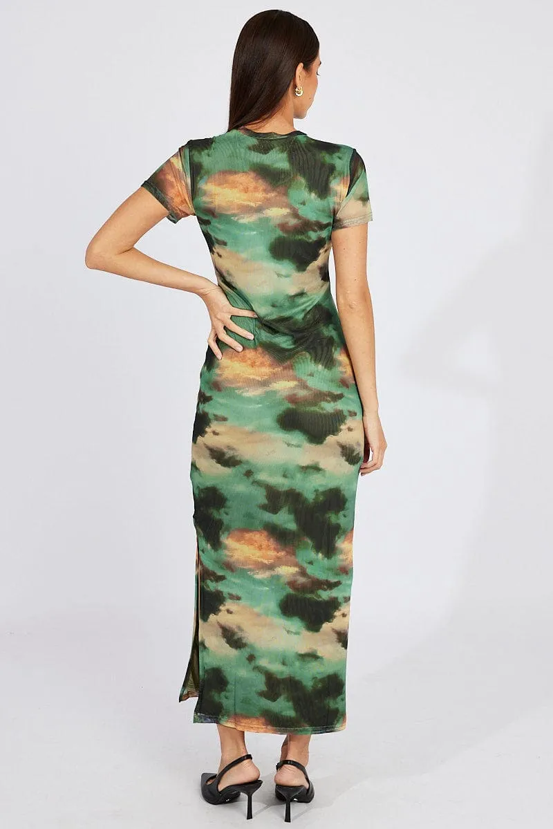 Green Abstract Maxi Dress Short Sleeve Bodycon Mesh sold by Ally Fashion product image thumbnail 5