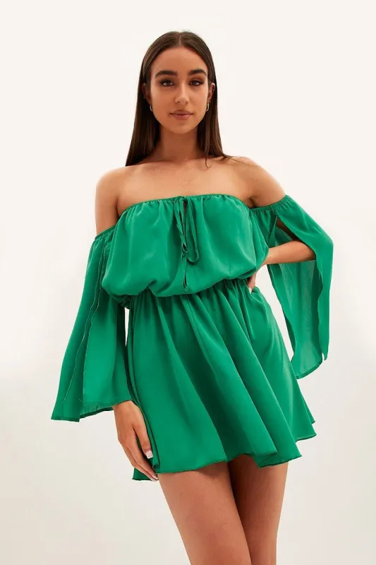 Green Off Shoulder Skater Dress sold by Ally Fashion