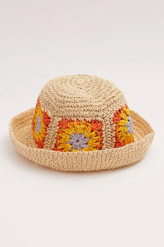 Camel Floral Decor Straw Bucket Hat sold by Ally Fashion