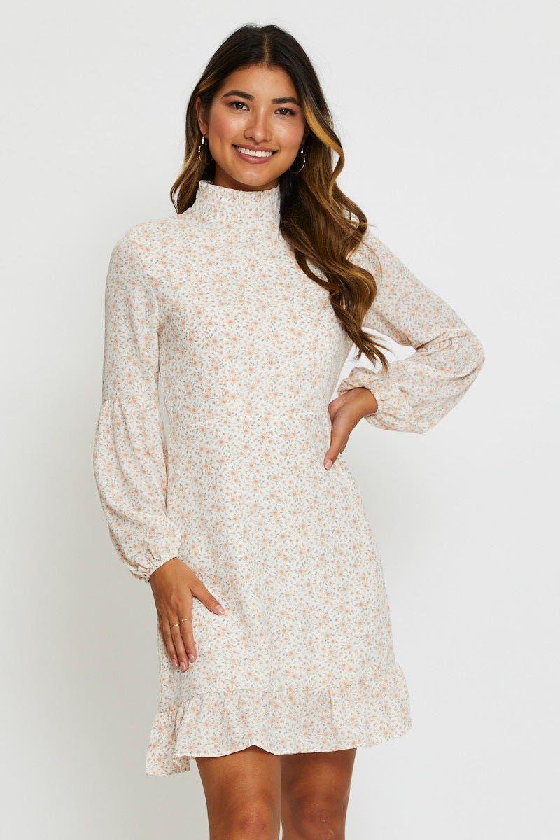 Print Mini Dress Long Sleeve sold by Ally Fashion