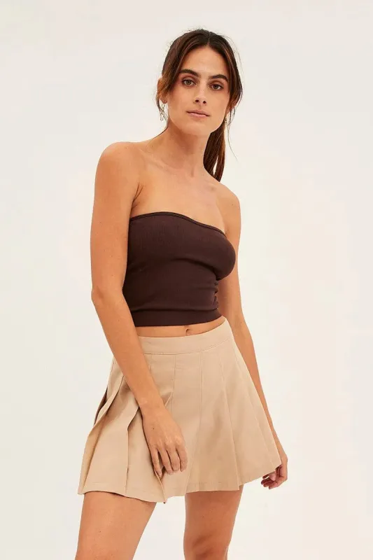 Camel Mini Skirt Skater Pleated Tennis sold by Ally Fashion
