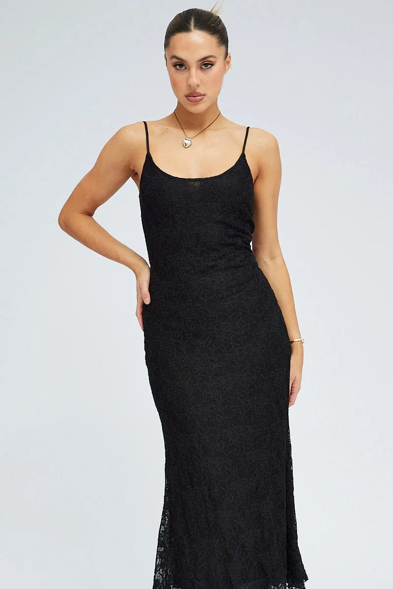 Black Maxi Dress Sleeveless Scoop Neck Flare Hem Lace sold by Ally Fashion product image thumbnail 2