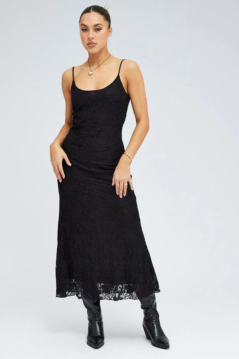 Black Maxi Dress Sleeveless Scoop Neck Flare Hem Lace sold by Ally Fashion product image thumbnail 3
