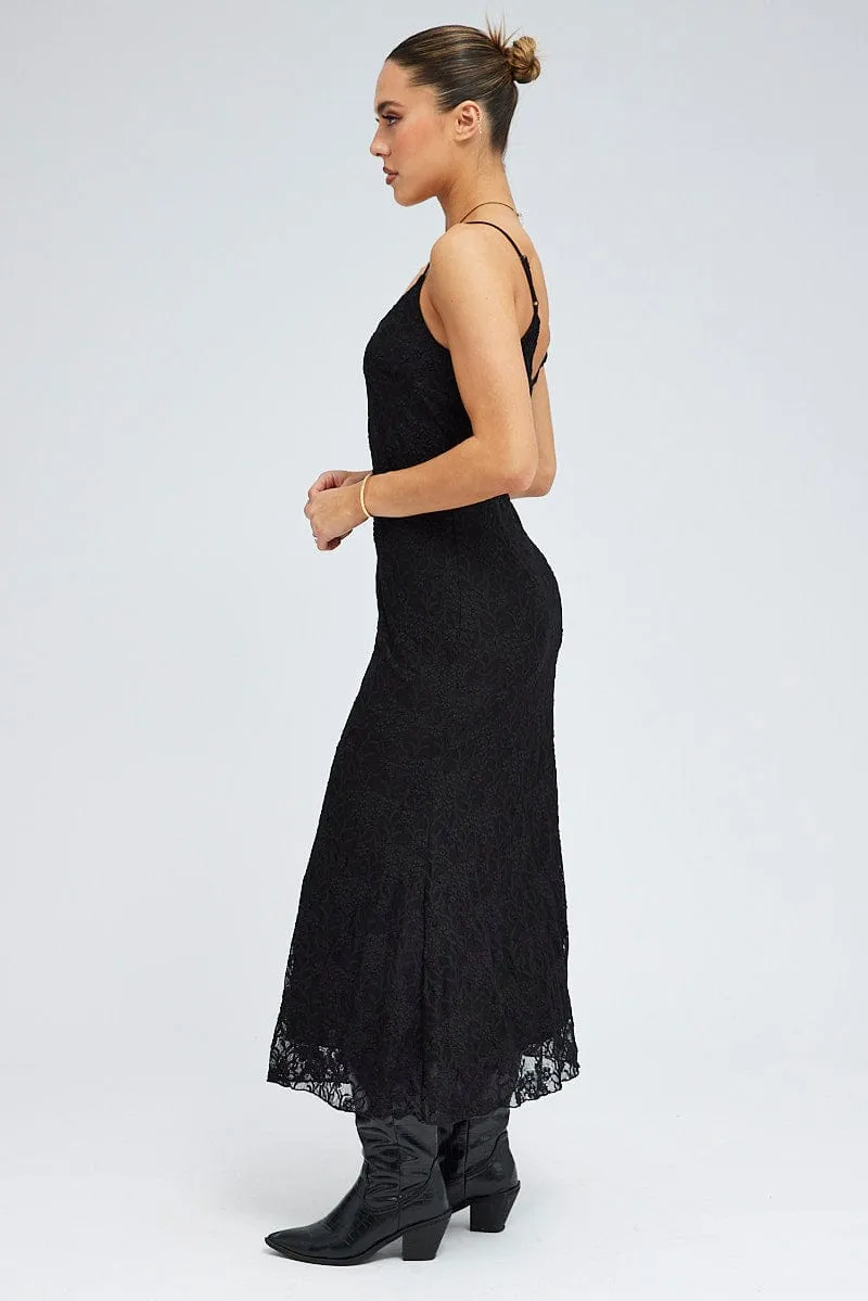Black Maxi Dress Sleeveless Scoop Neck Flare Hem Lace sold by Ally Fashion product image thumbnail 4
