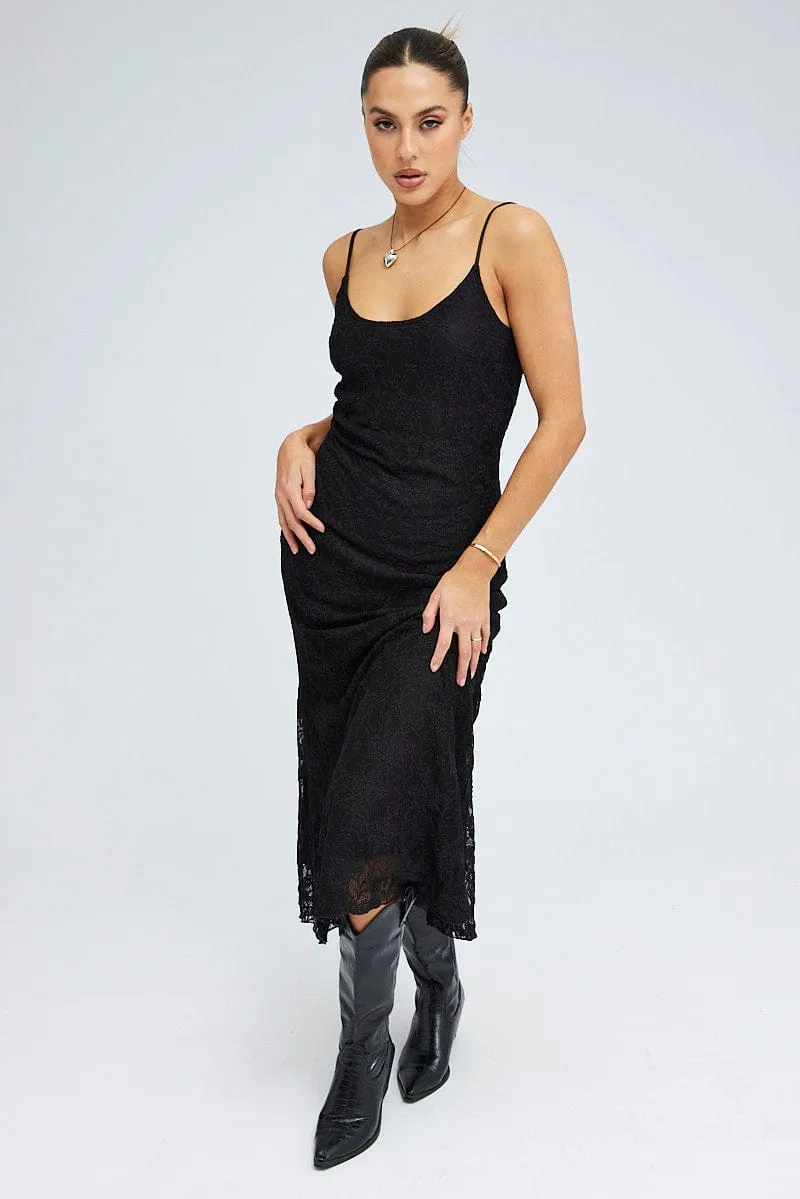 Black Maxi Dress Sleeveless Scoop Neck Flare Hem Lace sold by Ally Fashion