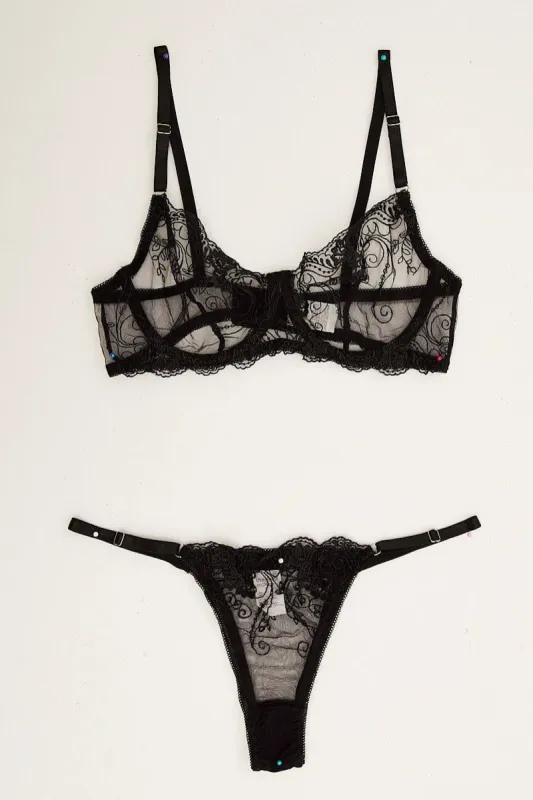 Black Floral Embroidered Lingerie Set sold by Ally Fashion