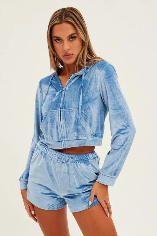 Blue Velvet Jacket Long Sleeve Hoodie sold by Ally Fashion