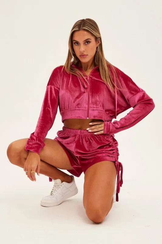 Hot Pink Velvet Jacket Long Sleeve Hoodie sold by Ally Fashion