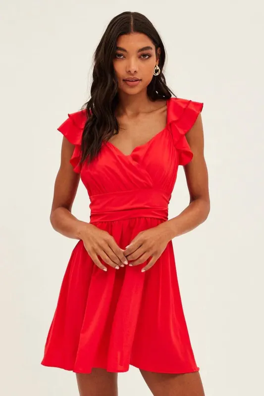 Red Short Sleeve Ruched Bust Skater Dress sold by Ally Fashion