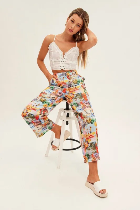 Orange Abstract Pant Wide Leg Postcard Holiday Print sold by Ally Fashion