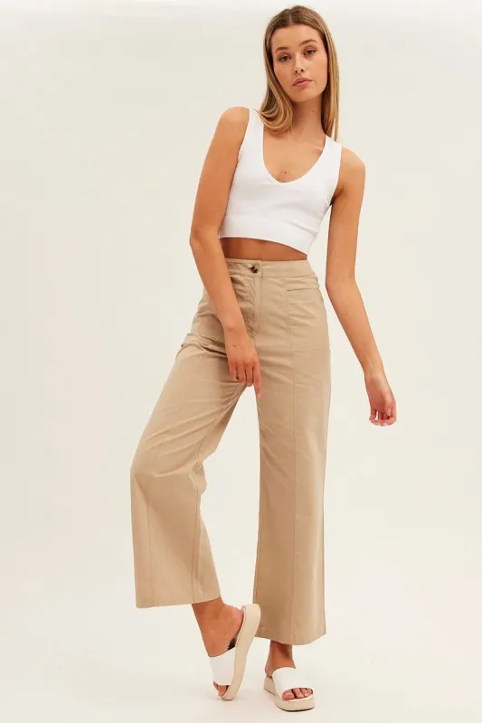 Camel Wide Leg Pants High Rise Cotton sold by Ally Fashion