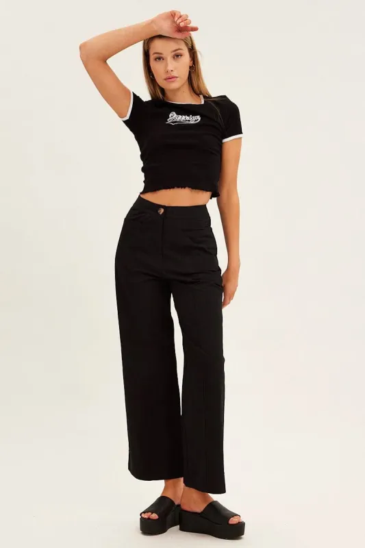 Black Wide Leg Pants High Rise Cotton sold by Ally Fashion