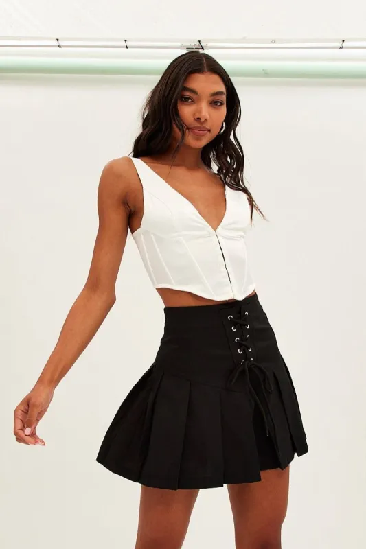 Black Tie Front Tennis Mini Skirt sold by Ally Fashion