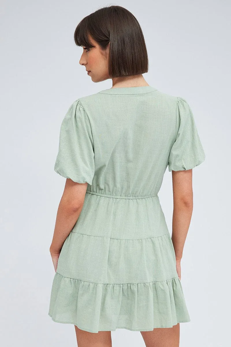 Green Shirt Dress Short Sleeve Tiered sold by Ally Fashion product image thumbnail 5
