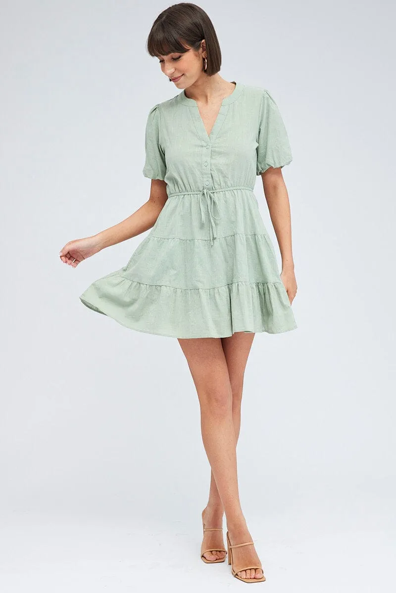 Green Shirt Dress Short Sleeve Tiered sold by Ally Fashion product image thumbnail 2
