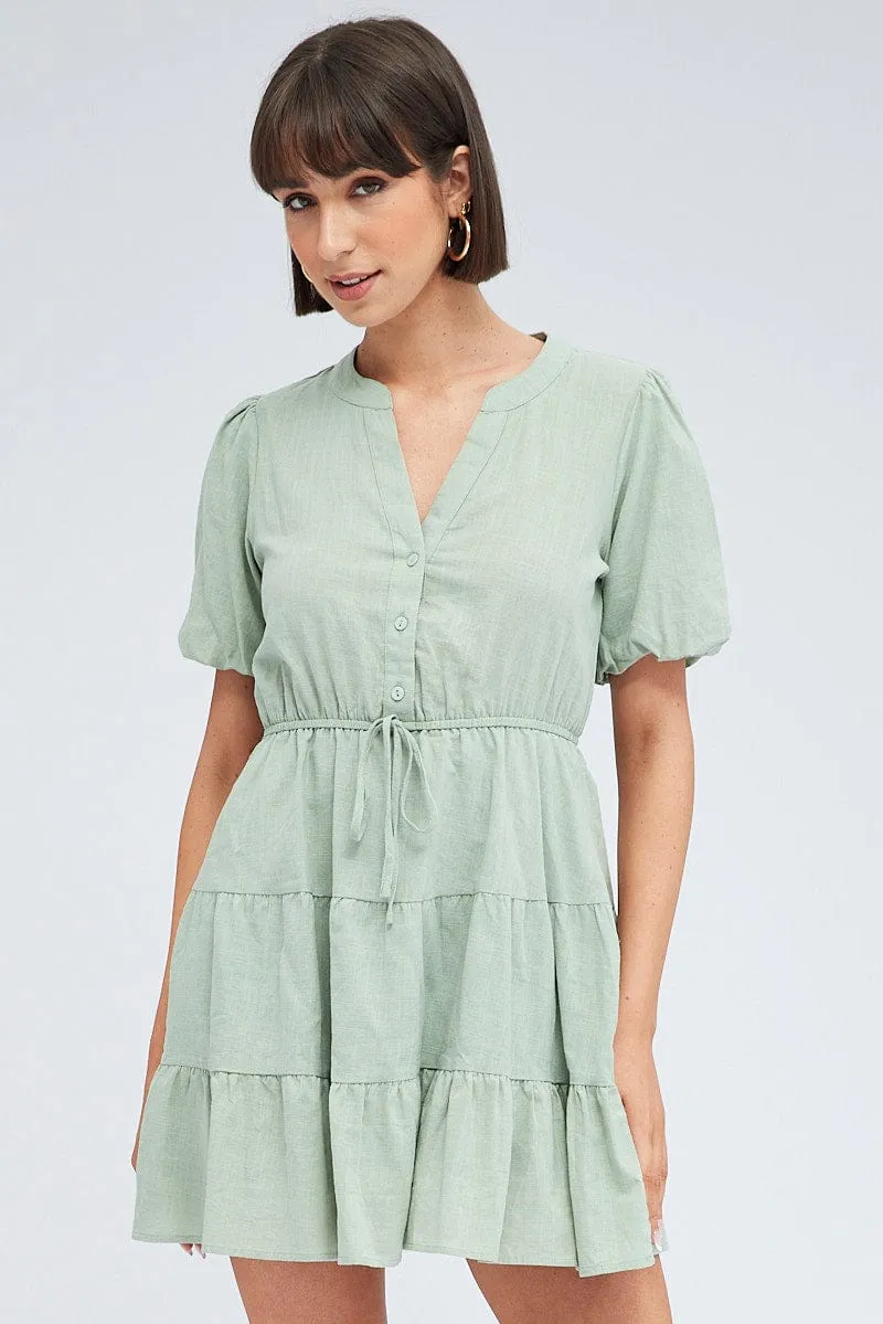 Green Shirt Dress Short Sleeve Tiered sold by Ally Fashion product image thumbnail 3