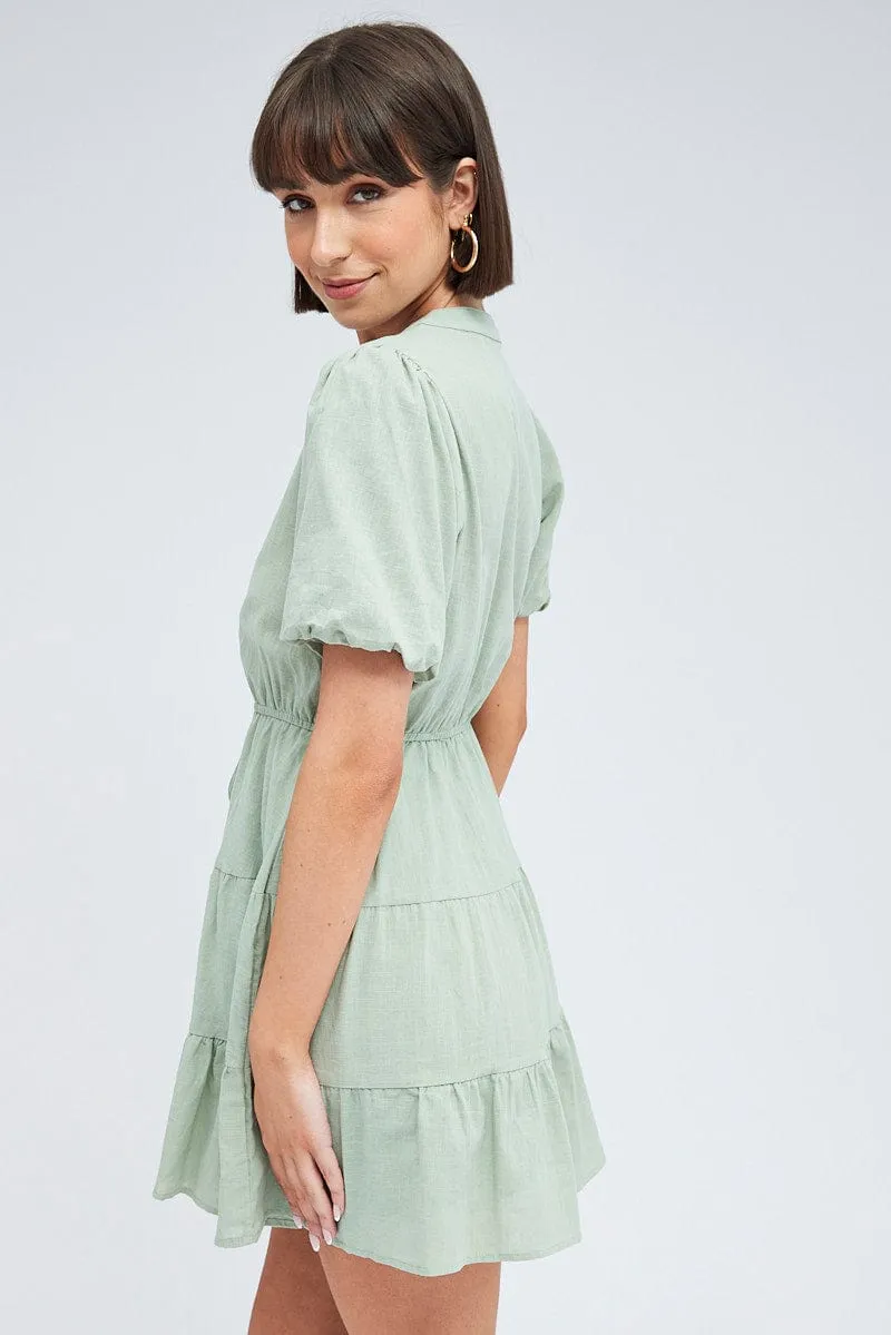 Green Shirt Dress Short Sleeve Tiered sold by Ally Fashion product image thumbnail 4