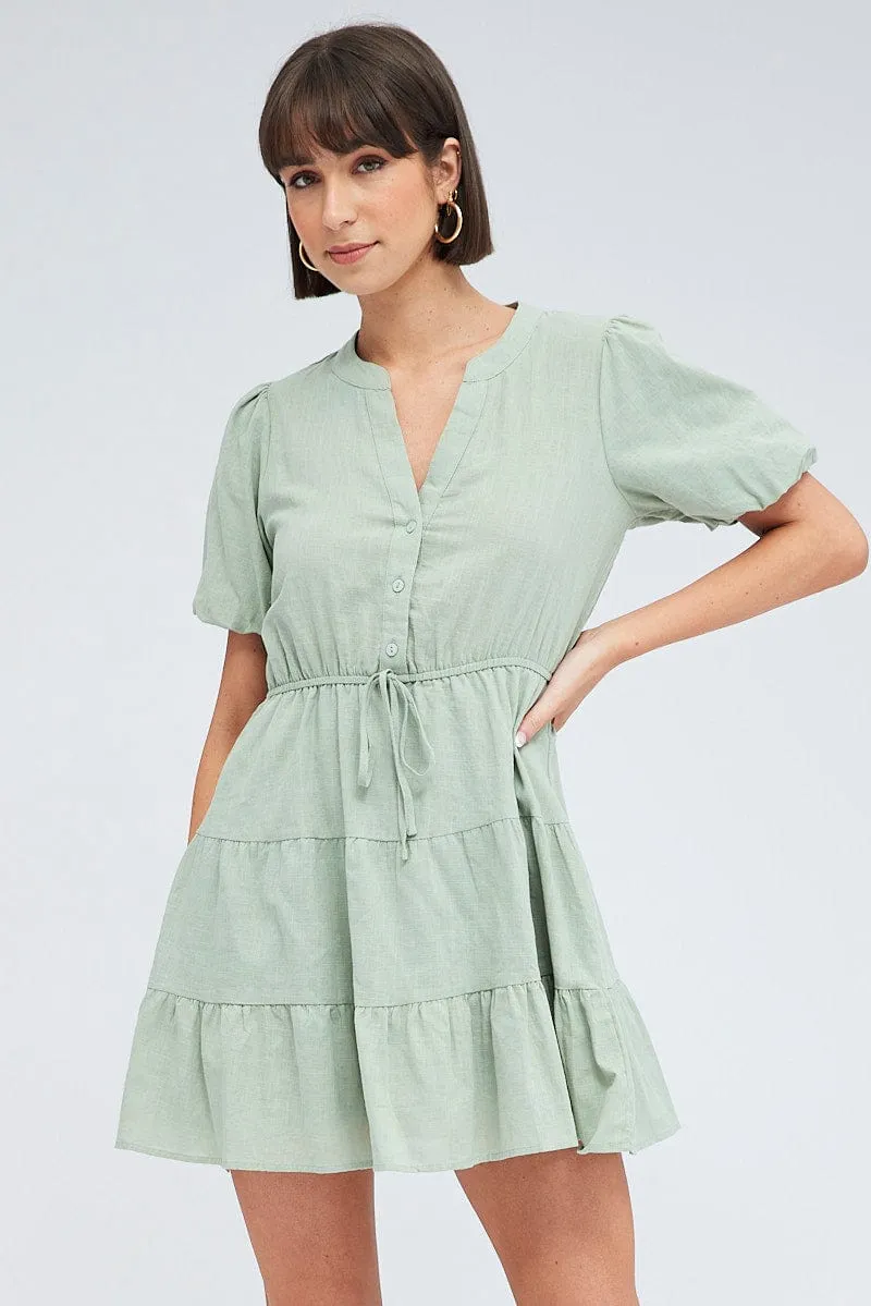 Green Shirt Dress Short Sleeve Tiered sold by Ally Fashion