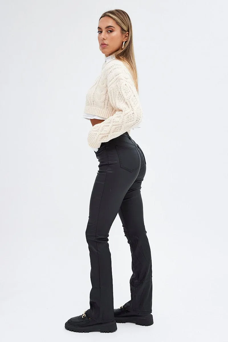 Black Flare Denim Jeans Coated High rise sold by Ally Fashion product image thumbnail 4