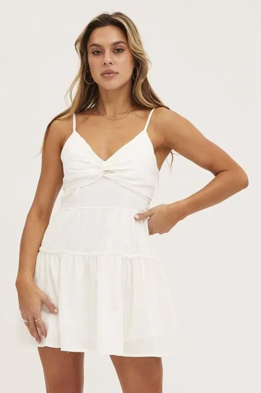 White Fit And Flare Dress Sleeveless V Neck sold by Ally Fashion