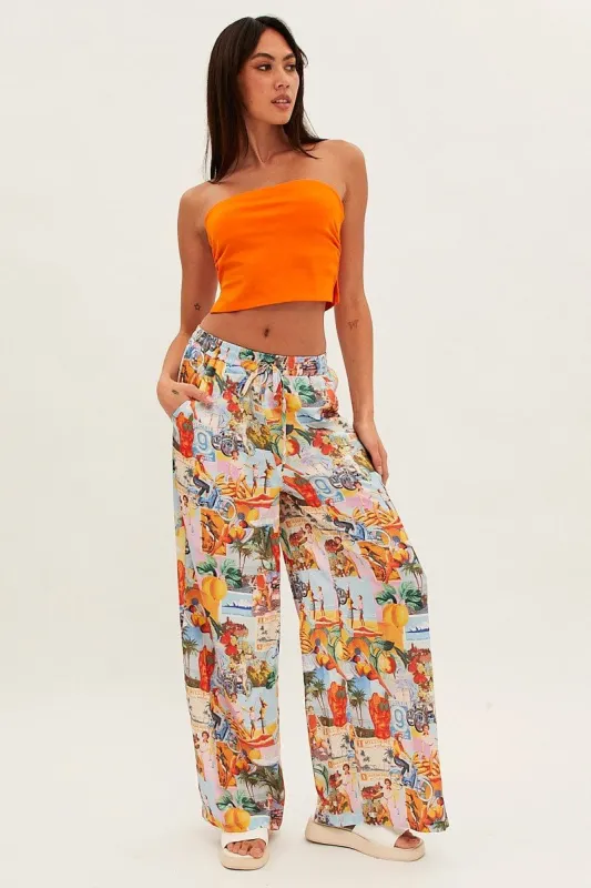 Orange Print Wide Leg Pants High Rise sold by Ally Fashion