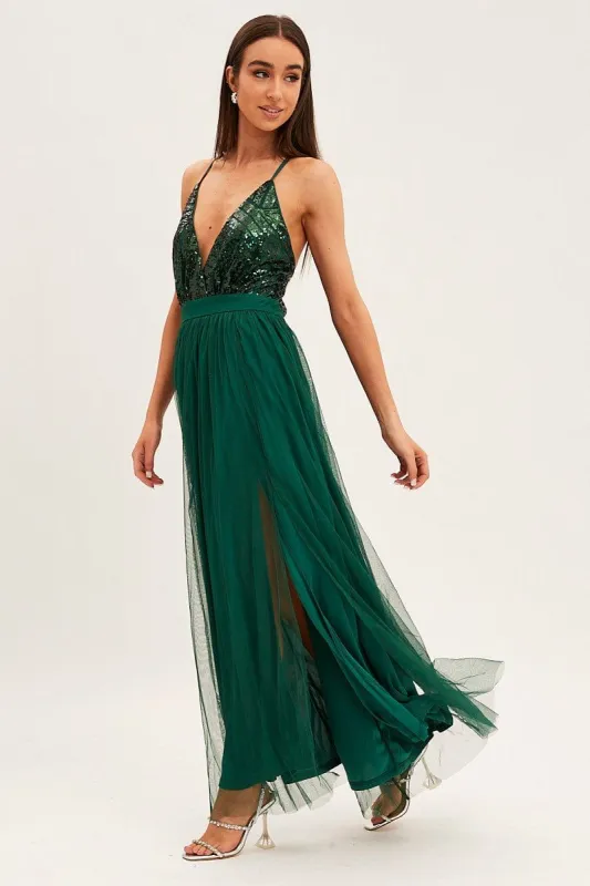 Green V Neck Party Maxi Dress sold by Ally Fashion
