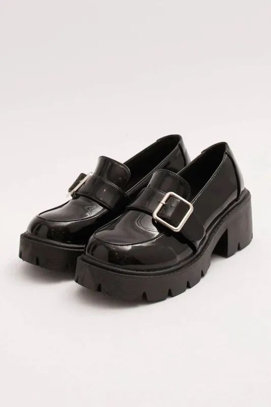 Black Buckle Detail Chunky Sole Loafers sold by Ally Fashion