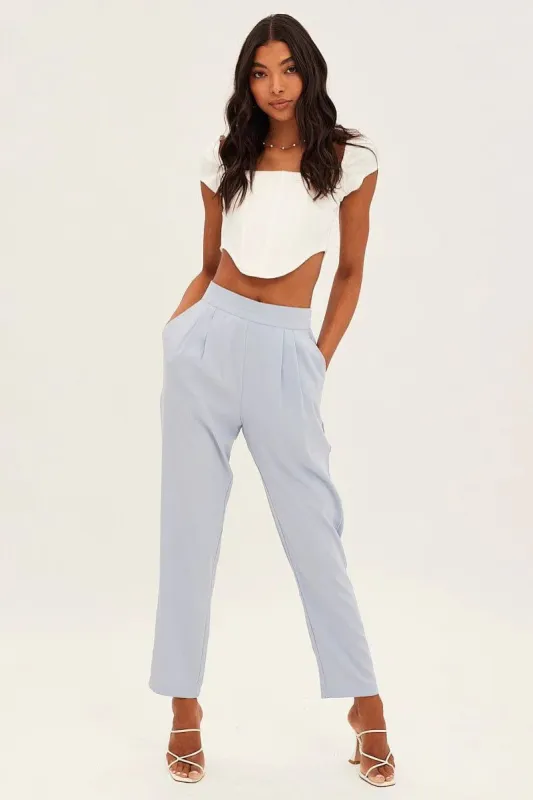 Blue Pleated Waistband Detail Tailored Pant sold by Ally Fashion